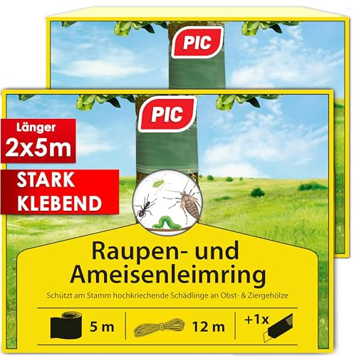PIC Bande Glue Arbre Fruitier - 10 mètres Glue Arboricole, Anneau de Colle Efficace Contre Les chenilles, Fourmis et Autres Insectes nuisibles, Convient pour Environ 22 Arbres (circonférence 45 cm)