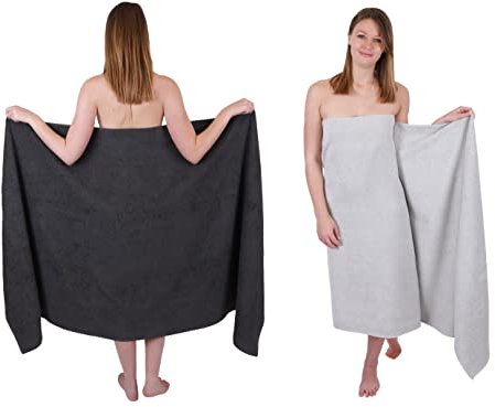 Betz 2 Stück Badetücher groß XXL Berlin Größe 100 x 200 cm Badetuch Saunatuch 100% Baumwolle Farbe Graphit - Silbergrau
