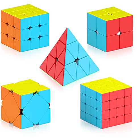 Vdealen Speed Cube Magic 2 x 2 3x3 4x4 Pyramid Skewb Speed Cube, utan Magic Cube klistermärke för nybörjare och avancerade användare, present till barn tonåringar vuxna