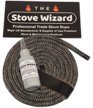 The Stove Wizard Stove Rope Kit 8mm x 2.5m Long with Large 50ml Super Seal Adhesive Flues Glass Door Seals Log Wood Burners Multi Fuel Replacement Parts Made In The UK