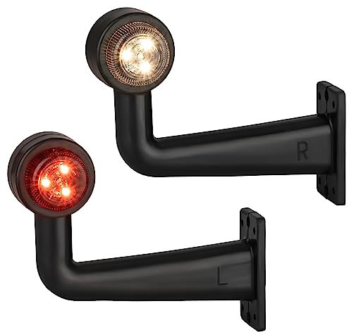 2x LED Positionsleuchte Links + Rechts Set Rot Weiß 12-24 Volt E4-Prüfzeichen IP67 Schutzklasse mit Gummihalterung Seitenleuchte passend für Anhänger, Wohnwagen, Transporter, LKW