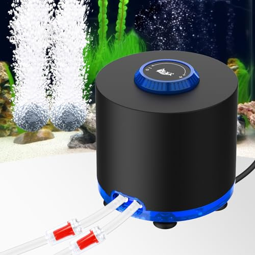 AQQA Aquarium Air Pump, Ultra Silent, Powerful Fish Tank Air Pump 3W/6W/10W, Stainless Steel Double Outlet Adjustable Oxygen Aerator Pump,Air Stone for Fish Tank up to 200 Gallons
