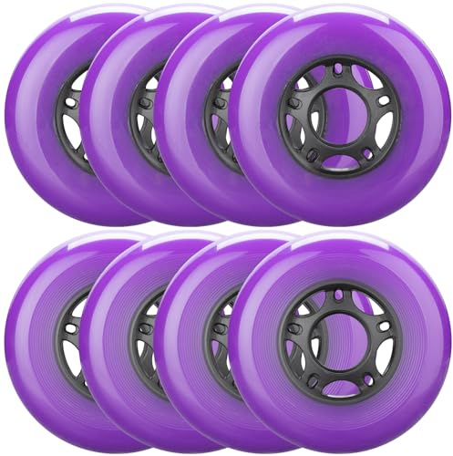 WHEELCOME 8-Pack Inline Skate Wheels Outdoor Indoor Roller Blade Wheels 85a Roller Hockey Wheels 64mm 70mm 72mm 76mm 80mm Inline Wheels Replacement for RipStik, Luggage, Scooter, etc (Purple, 76mm)