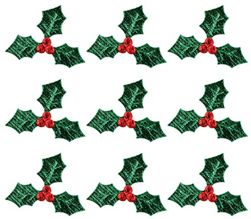 Tofficu 100pcs Christmas Holly, Mini Holly Leaves for Crafts, Christmas Decorations for Berries Supplies Wreath Card Tags Making Table Decor