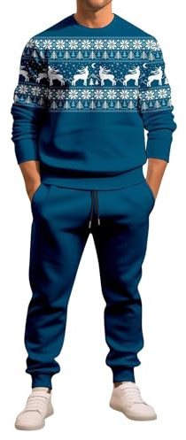 Herren-Trainingsanzug, langärmelig, einfarbig, vollständiges Set, lässig, modisch, locker und trendig, Rundhalsausschnitt, langärmelig, für die Nacht für Herren, navy, XXL