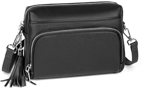 befen Echtleder Umhängetasche Damen Handtasche, Crossbody Bag Leder RFID-Blockierung Handytasche zum Umhängen, Schultertasche Damen mit Integrierter Brieftasche, Schwarz