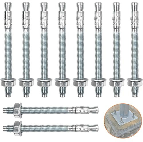 Lot de 10 Cheville Beton M10x110mm, Boulons Expansion Métal avec Écrou et Rondelle, Goujon D'ancrage Acier Calvanisé, Chevilles Charges Lourdes, Systèmes Fixation pour Pierre, Ciment, Chemin Câbles