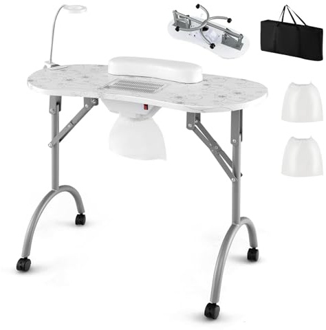FANTASK Maniküretisch klappbar, Nageltisch mit elektrischem Staubsammler, LED-Lampe