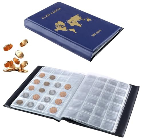 Sinjeun 2 stycken 17,8 x 24,5 x 1,8 cm mörkblå myntförvaring, myntalbum, myntalbum för euromynt, frimärken, pence