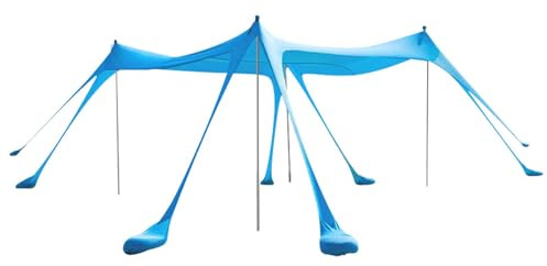 Anti-UV strandskydd strandtält solskydd trädgårdstält med 8 sandväskor och 4 stödstolpar familjeskydd utomhus strandskydd för 6-8 personer för camping picknick