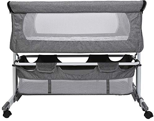 Beistellbett & Babywiege & Reisebett, 5-stufig Höhenverstellbares Babybett, neigbar, Stubenwagen für Babys, 92 x 58 x 70–90 cm (Cremeweiß)