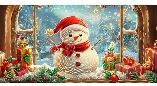 Bimkole 5D Särskilda Formulär Stor Diamond Paintinger För Vuxna Snögubbe, Full Borrmålning Strass Broderi Set Färg Med Diamanter Kit Jul Korsstygn Hem Vägg Hantverk Dekoration 30x60 cm