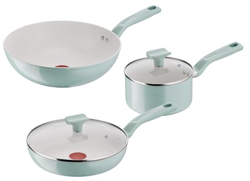Lagostina Salvia, Set di Padelle e Pentole Antiaderenti 5 Pezzi in Alluminio, Rivestimento Mineralia, Indicatore di Calore Thermo-Signal, Manico Rivettato, Compatibili con Induzione