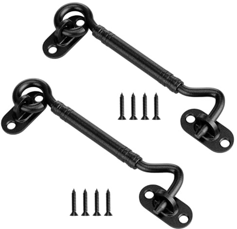 JNEYVIC 2 ganchos para tormentas de acero inoxidable de 6 pulgadas, ganchos para puerta con ojal, gancho de cierre, gancho negro, cerradura de puerta, pestillo de ventana con tornillos para puertas