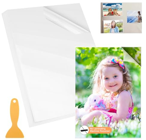 TMZELOA 25 stycken kalllamineringsfolie, självhäftande transparenta lamineringsfolier A4-laminering utan maskin självlaminerande kort, kallaminieringsfolier för botaniska exemplar foton dokument kort