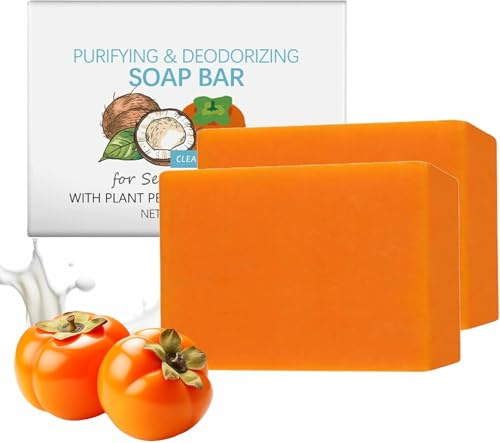 Jabón kaki japonés con extracto de té verde 100 g, jabón corporal para hombres y mujeres, control de olores no deseados, hidratación intensa y limpieza delicada (2Piezas)