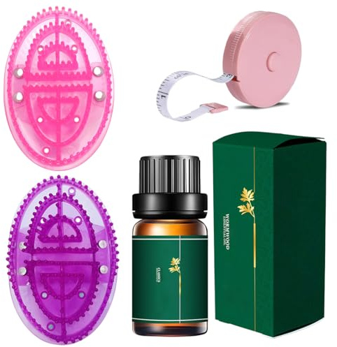 PHYNDR Cepillo de masaje, cepillo de masaje magnético para meridianos, juego de 2 (lila + rosa), incluye 10 ml de aceite esencial + cinta métrica de 1,5 m.