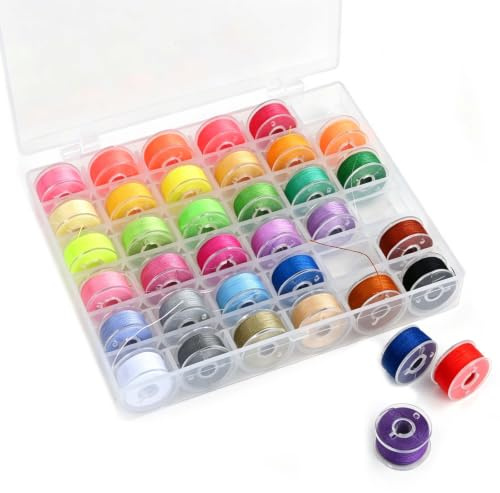 36pcs Sewing Machine Bobbins and Threads Set, Pre-Wound Assorted Sewing Thread with Clear Bobbin Box, Universal Accessories for Handheld and Embroidery Machines
