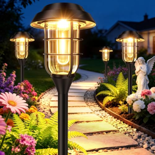 LETMY Solar Pathway Lights Outdoor, 8 Pack Bright Solar Lights Outdoor, IP66 Waterproof Auto On/Off Solar Garden Lights Solar Powered Landscape Lighting for Yard Patio Walkway Driveway Pathway - Black