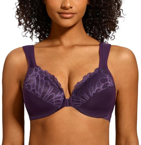 MELENECA Femme Soutien-Gorge Grande Taille Fermeture Devant Dentelle Sangle Coussin Couverture Totale Non Rembourré à Armature