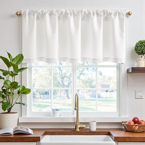 TOPICK Tende Passante tenda da bistrot Filtro della luce porta finestra balcone stile country roulotte corte rustiche soggiorno doccia tenda per interni 2 pezzi 150L x 45A cm, Bianco