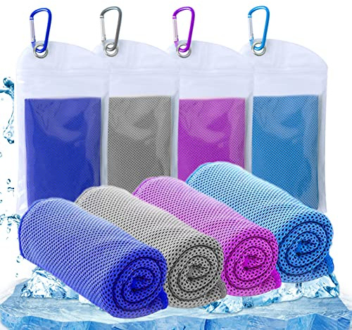 SZELAM Lot de 4 serviettes rafraîchissantes (101,6 x 30,5 cm) en microfibre pour homme ou femme, pour yoga, gym, voyage, camping, golf, football et sports de plein air (bleu/gris/violet/bleu foncé)