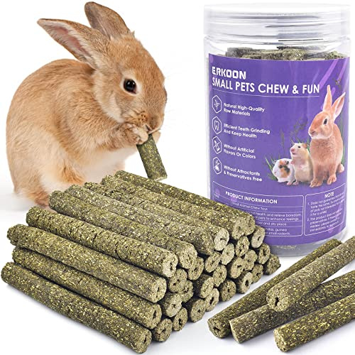 ERKOON 38 Pcs Timothy Grass Chew Sticks, Bunny Gnaw Toys for Teeth, Natural Timothy Hay Sticks Chinchilla Chew Toy for Rabbits, Guinea Pigs, Gerbil, Hamster