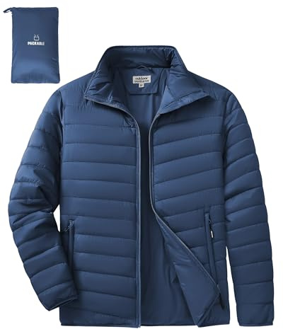 Outdoor Ventures Men's Puffer Jacket Packable Lightweight Quilted Jacket | Water resistant, Windproof, Machine Washable, Warm, 3 Pockets, Soft, Padded, for Outdoor Hiking Traveling