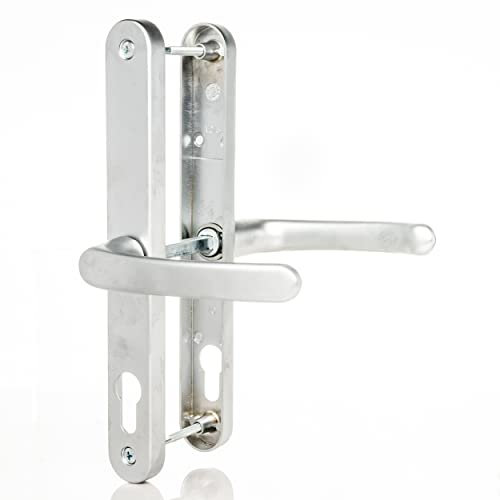 70mm PZ UPVC Door Handles Set Suits Cego Locks - Satin Silver - Lever/Lever - 70mm PZ (Centres) - 215mm Screw to Screw - Backplate 245mm X 32mm - UPVC Door Handle - Silver Replacement PVC Door Handle
