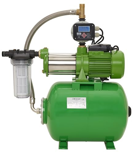 CHM GmbH® Husvattenverk 24–100 liter, 6,5 bar, 10 000 l/h + el. justerbar pumpstyrning (LCD-display) med torrkörningsskydd (med 24 l membranpanna stål)