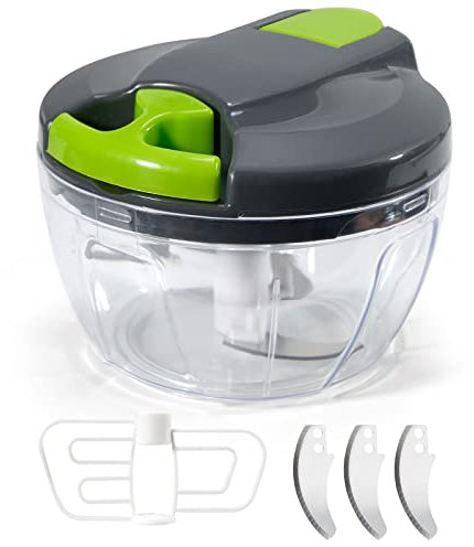 Lifeant 1 520ml Zwiebel Zerkleinerer mit seilzug Zwiebelschneider Manuell mit 3 Edelstahlklingen, Grün