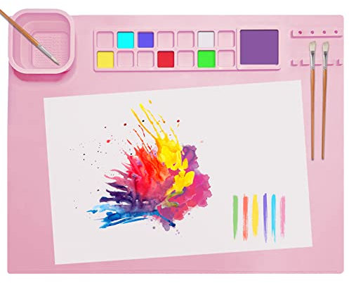 SOQKEEN Silicone Craft Mat, 20×16 Silicone Craft Painting Mat Collapsible Non-Stick Sheet for Crafting Watercolour Painting Cutting Art Creation Clay and DIY Projects (Pink)