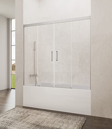 Mampara de Bañera - GME - Basic Spazio - Frontal 2 Hojas Fijas + 2 Hojas Correderas - Transparente Rango de instalación 172-182 cm