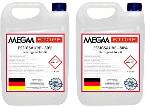 Megaastore Essigsäure 80% (E260) (UN2790) | Ideal als Reiniger und Entkalker für Haus und Terrase | 10 Liter