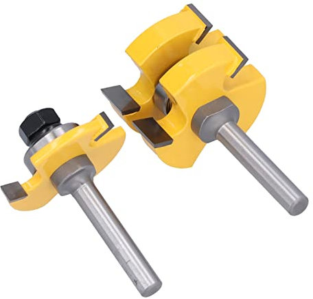 2Pcs Tongue and Groove Router Bit Set, 8mm Metric Shank T Shaped Wood Milling Cutter with 1/2 1/4 Coating Blades for Cabinet, Cupboard, Drawer