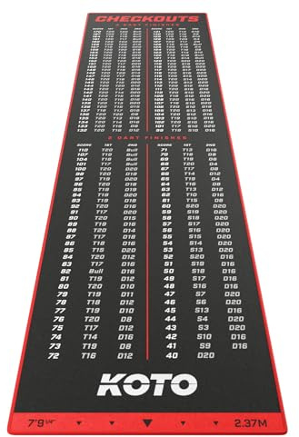 KOTO - Tapis Checkout Rouge 237 x 60 cm, INCL. Indicateur de Score, Antidérapant, Tapis Flechette Sol