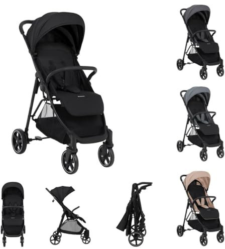 KikkaBoo Kindersportwagen ALEXA, Kinderwagen bis zu 22 kg, leicht, kompakt, einhändiges Falten, verstellbare Rückenlehne, verstellbare Fußstütze, 5-Punkte-Gurt, Schwarz