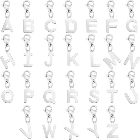 FINGERINSPIRE 26 Stück Gemischte Alphabet Buchstaben Anhänger 24 mm Edelstahl Buchstabe A–Z Anhänger Mit Karabinerverschluss Anfangsbuchstabe AZ Alphabet Anhänger Für Selbstgemachte Namens ID