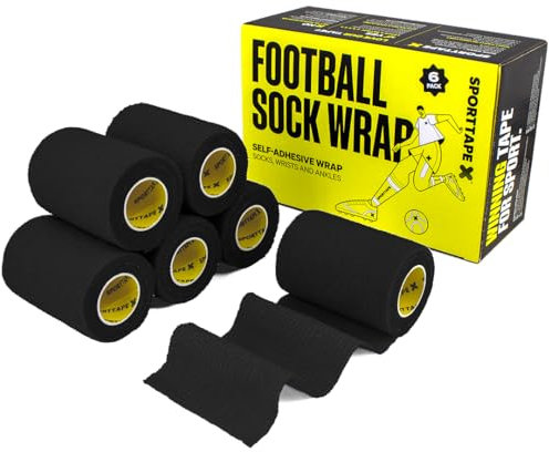 6 Rotoli SPORTTAPE Benda coesiva autoadesiva 7,5 cm x 4,5 m - Nero | Bendaggio veterinario per cani e cavalli | Fascia compressiva sportiva per polso, caviglia, calze calcio e parastinchi