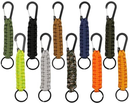 duisoad 10 Pezzi Portachiavi in Paracord, Paracord Portachiavi con Moschettone Portachiavi in Corda Intrecciata per L'escursionismo All'aperto, Campeggio, Ciclismo e L'alpinismo