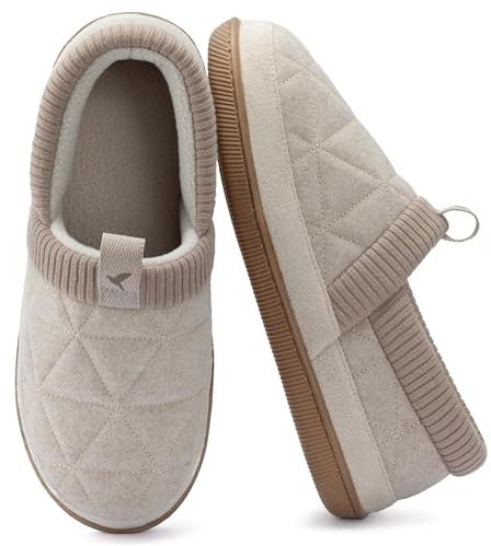 RockDove Women's Knit Cuff Closed Back House Slippers with Soft Warm Lining & Memory Foam Indoor Outdoor Non-Slip Sole, Size 6 US Women, Beige