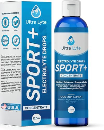 Ultra Lyte Gotas electrolíticas Sport Plus – Apoyo electrolítico ceto para una hidratación rápida, sin azúcar, sin gluten, alivio muscular, botella de 120 ml, para atletas y personas activas