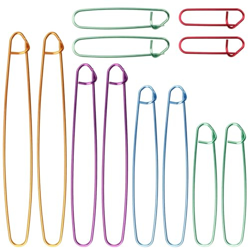 12 supporti per punti per lavorare a maglia, 6 dimensioni, per ferri da maglia, colorati, per lavori a maglia, in alluminio, per bloccare cavi, tessitura, uncinetto, 6 cm, 9 cm, 12 cm, 15 cm, 17 cm,