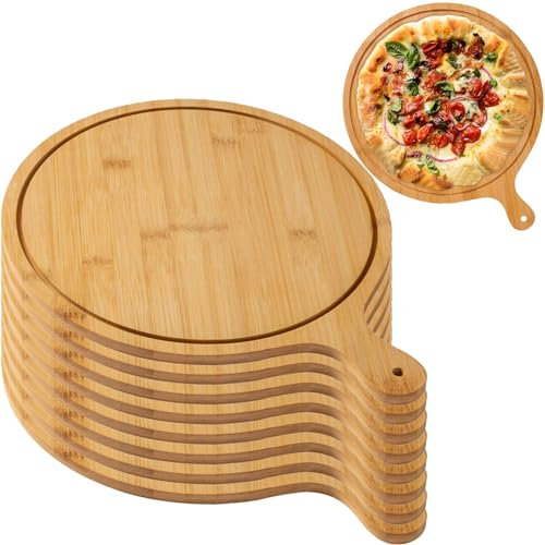 HBBursts 8 Pack Wooden Pizza Serving Board, Lightweight Tray With Handles, For Pizza Making Storage Up To 13 Inches (Color : Light Brown, Size : 12inch)