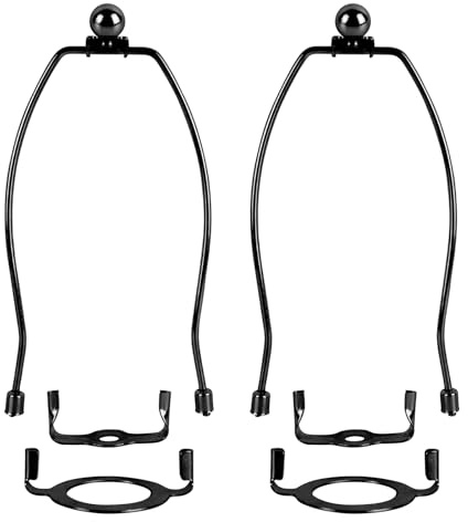 Filltown 2 Set Lamp Harp Holder, Lamp Shade Holder with Replaceable Base, Lamp Hardware Holder with Standard and 2pcs 40mm Hole Saddle Bases, Harp Stand for Table and Floor Lamp Parts (Black, 8 Inch)