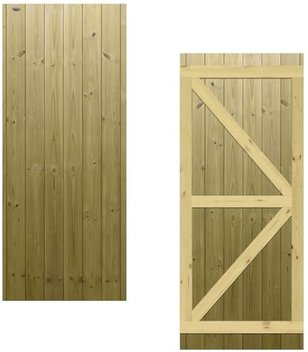 Flat Top Wooden Garden Gate 6x2.5ft - Tongue & Groove Fully Framed Treated Timber Door, H:6ft x W:2.5ft Ideal for Outdoor Pathway Home Access (High: 180cm x Wide: 75cm)