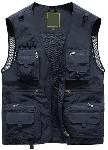 Letuwj Gilet da lavoro estivo da uomo multitasche sottile pesca fotografia, Blu scuro, 5XL