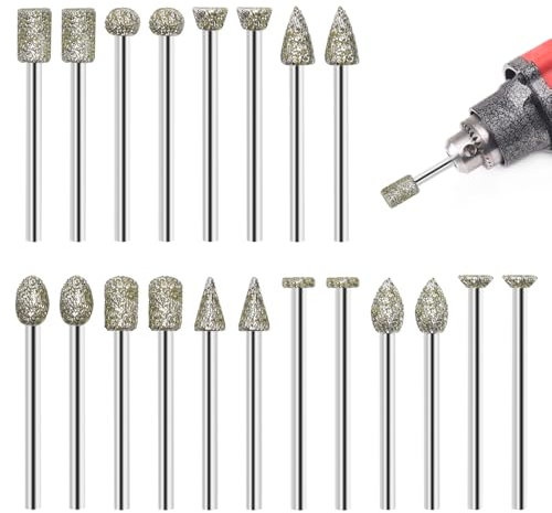 Aoyswuz 20 Pezzi Set Punte Diamantata per Pietra Gambo da 3 mm Frese Diamantate per Accessori Utensile Rotante Intaglio, Lucidatura, Incisione