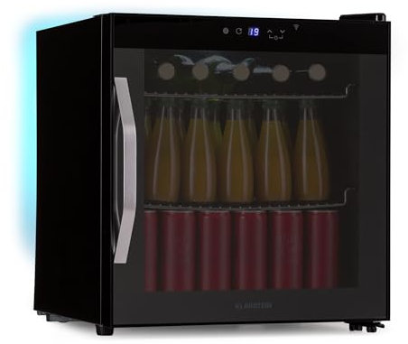 Klarstein Coachella 50 Onyx Réfrigérateur à Boissons - 47 L, WiFi, Éclairage LED 7 Couleurs, Porte Vitrée, Commande Tactile, 3-18°C, 2 Clayettes, Vitrine à Boissons Réfrigérée, Noir