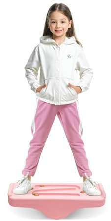 Kids Balancín Tabla de Equilibrio para Niños con 5 Bolas de Madera Tabla Wobble de Entrenamiento Sensorial Entrenador de Equilibrio Juguete de Actividad Indoor Outdoor (Rosa)